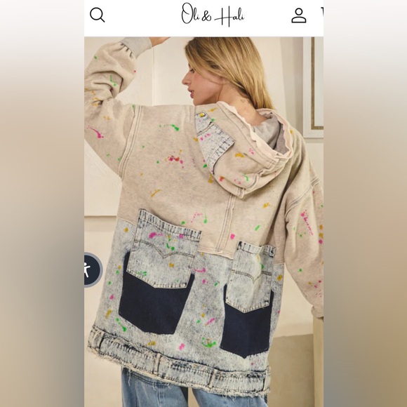 OLI &HALI Colorful Splatter Hoodie with Denim Accents - Picture 3 of 6